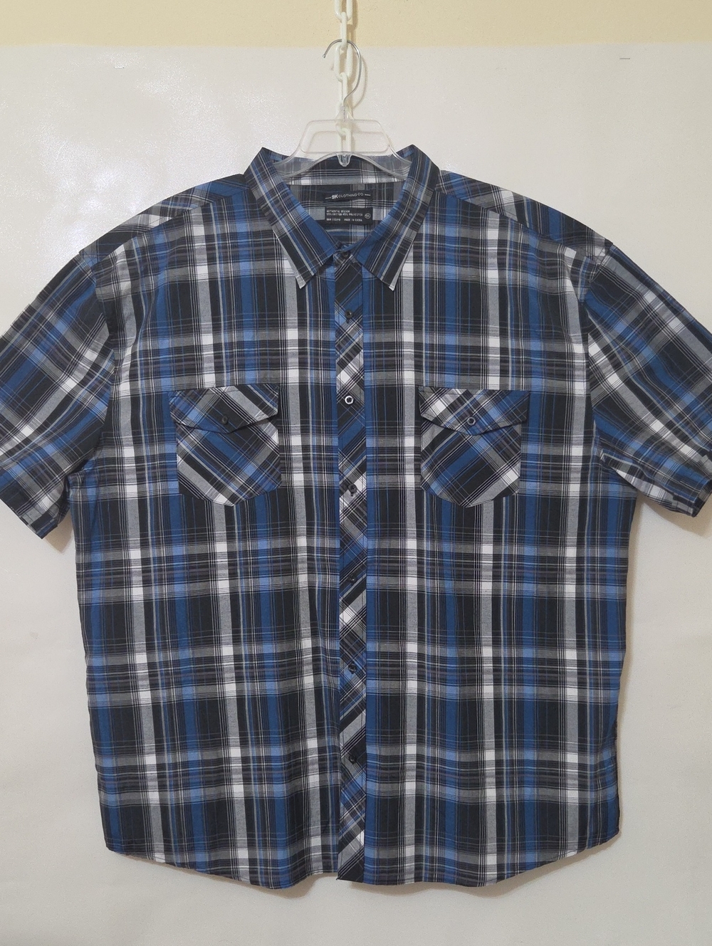 9K Clothing Co Classic Blue & Black Plaid Short-Sleeve Shirt -‎ Size 5XL